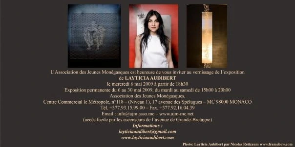Invitation au vernissage de Layticia Audibert au Métropole de Monaco, le 6 mai 2009